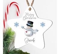 Personalised 'Merry Christmas' Tree Bauble - 8 Designs to Choose from - Custom Name Decorations - Holiday Keepsakes - Gift for Kids, (Mdf Wood Indoor Use Only, Snowman with Blue Scarf)