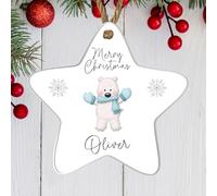 Personalised 'Merry Christmas' Tree Bauble - 8 Designs to Choose from - Custom Name Decorations - Holiday Keepsakes - Gift for Kids, (Acrylic Indoor & Outdoor Use, Polar Bear Design)