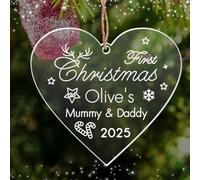 Personalised Merry Christmas Tree Bauble Customed Xmas Decoration for Baby New Home Engraved Names of Family member Acrylic Christmas Tree Ornament for Family (Heart)