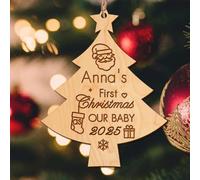 Personalised Merry Christmas Tree Bauble Customed Xmas Decoration for New Baby New Home Engraved Names of Family member Wooden Christmas Ornament for Family(Tree)