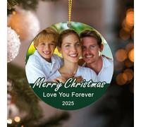 Personalised Merry Xmas Acrylic Bauble Custom Photo Name Date Any Word Christmas Tree Decoration Hanging Ornaments Present for Friends Family Parents (D-Custom photo)