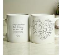 Personalised Message 25th Silver Wedding Anniversary Mug