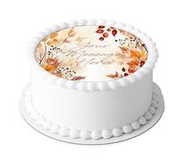 Personalised Message Autumn Berries & Leaves Themed 7.5inch CIRCLE Edible Icing Cake Topper Decoration. Perfect for large cakes