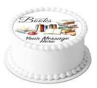 Personalised Message Books Reading Themed 7.5inch CIRCLE Edible Icing Cake Topper Decoration. Perfect for large cakes