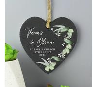 Personalised Message Botanical Heart Slate Ornament