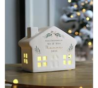 Personalised Message Christmas Leaves Led House - White