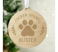 Personalised Message Dog's Paw Christmas Bauble - Wooden
