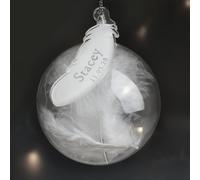 Personalised Message Feather Glass Christmas Bauble - Clear