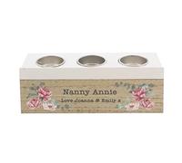 Personalised Message Floral Watercolour Triple Tealight Holder Box Loving Memorial Memory Wedding Birthday Retirement Friendship Thank you Gift