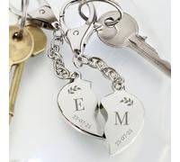 Personalised Message Foliage Two Hearts Keyring