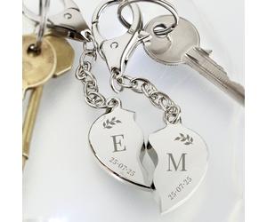 Personalised Message Foliage Two Hearts Keyring