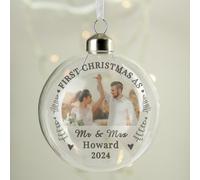 Personalised Message Glass First Married Christmas Bauble