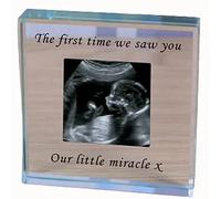 Personalised Message Glass Token Photo Block Paperweight Gift Glass Block Wedding Baby Scan Birthday Christmas Anniversary New Home Christening Memorial