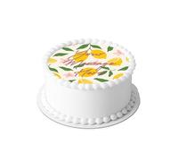 Personalised Message Italian Lemons & Flowers Style 7.5inch CIRCLE Edible Icing Cake Topper Decoration - Personalise Your Cake!