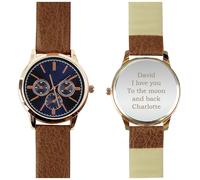 Personalised Message Men's Brown Strap Rose Gold Watch