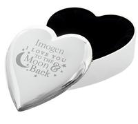 Personalised Message Moon And Back Heart Trinket