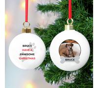 Personalised Message Pawsome Photo Upload Christmas Bauble