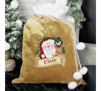 Personalised Message Santa Gold Christmas Sack