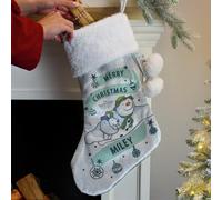 Personalised Message Snowman Grey Stocking