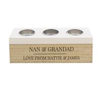 Personalised Message Wedding Wooden Triple Tealight Candle Holder Home Gift
