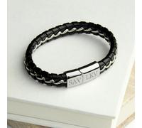 Personalised Metal Detailed Leather Braid Bracelet