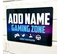 Personalised Metal Gamer Sign - Customised Printed Wall Art Plaque A4 Gaming Zone Bricks