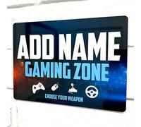 Personalised Metal Gamer Sign - Customised Printed Wall Art Plaque A4 Gaming Zone Neural
