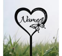 Personalised Metal Heart with Butterfly Memorial Stake,Memorial Plaques for Graves,Custom Remembrance Gifts for Loss of Dad,Mum,Beloved One 12inch style-5