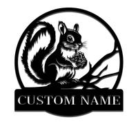 Personalised Metal Squirrel Sign,Custom Squirrel Wall Art, House Number Welcome Sign, Garden Yard Patio Home Decor Squirrel