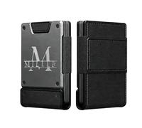 Personalised Metal Wallet, Personalised Ultra-Thin Card Holder for Men - Custom Engraved Pull-Out RFID Blocking Credit Card Case, Minimalist Gift for Husband Dad Boyfriend (Black)
