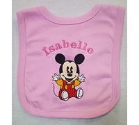 Personalised Mickey Mouse bib boy or Girl Pink Blue or White Baby Christening Gift (Pink)
