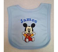Personalised Mickey Mouse bib boy or Girl Pink Blue or White Baby Christening Gift (White)