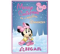 Personalised Mickey Mouse or Minnie Mouse Babys 1st Christmas Card - Boy or Girl (Girl)