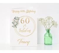 Personalised Milestone Birthday Card | Gold & Floral Design | Custom Name & Age Greeting Card | 60 & Fabulous | Any Age | Luxury Linen Cardstock | 150mm x 210mm | UK Delivery