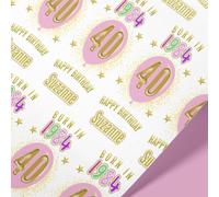 Personalised Milestone Birthday Wrapping Paper Roll - Born in Year Design with Name & Age - Pink & Gold Elegant Gift Wrap - 61cm Wide - 1m to 8m Rolls - 21st 30th 40th 50th 60th