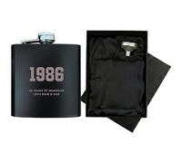 Personalised Milestone Year 6oz Black Hip Flask Gift Set | Includes Luxury Silk Lined Box & Filling Funnel | Custom Engraved Year Spirit Flask | Milestone Birthday, Graduation & Anniversary Present