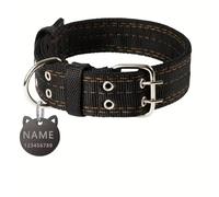 Personalised Military Tactical Dog Collars Heavy Duty Adjustable Nylon Dog Collar Thick Breathable Pet Collar with Name Phone Number (Needle Buckle Black,44-60cm)