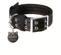 Personalised Military Tactical Dog Collars Heavy Duty Adjustable Nylon Dog Collar Thick Breathable Pet Collar with Name Phone Number (Belt Buckle Black,44-60cm)