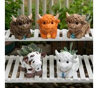 Personalised Mini Highland Cow Dairy Cow Succulent Plant Pots with Ear Tag and Drainage Custom Name Cute Animal Planter Pots for Indoor Outdoor Plants Decoration for Office Home Garden