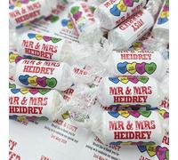 Personalised Mini Love Hearts Favours - Just Married Wedding Table Favours for Guests Sweets Suitable for Vegetarians Vegans and Halal - 70 Rolls