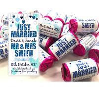 Personalised Mini Love Hearts Wedding Favours Just Married for Guests Gift Thank You Table Favours. Each roll Contains 7 Individual Sweets Suitable for Vegetarians (150)