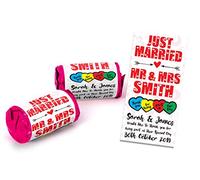 Personalised Mini Love Hearts Wedding Favours Just Married for Guests Gift Thank You Table Favours. Each roll Contains 7 Individual Sweets Suitable for Vegetarians (10)