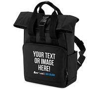 Personalised Mini Roll Top Backpack Kids Any Text Image Colour Back to School Nursery Bag Toddler Boy Girl Baby, One Size, Black