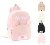 Personalised Mini Toddler Backpack for Girl & Boy, Embroidered Name Children's School Rucksack Corduroy, Cute Bear Kids Small School Bag Bookbag for Travel Kindergarten Elementary Preschool (Pink)