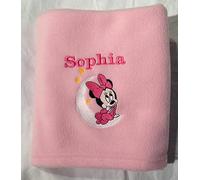 Personalised Minnie Mouse Fleece Blanket with Name and Date - Super Soft Baby Gift Keepsake (White)