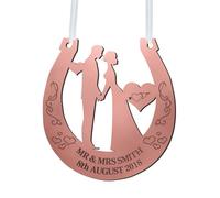Personalised Mirrored Acrylic Wedding Horseshoe Mr & Mrs Custom Anniversary Bridal Gift New Couple Gift Engraved Name Date Acrylic Plaque Engagement Gift(Wedding, Rose Gold)