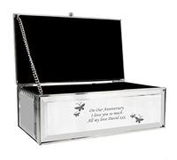 Personalised Mirrored Jewellery Box for Women - Butterfly Design Engraved with name or message and any custom text