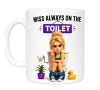 Personalised Miss Always on the Toilet Funny Coffee Mug, Dual-Sided Design, White Ceramic, Novelty Gift for Women, Choice Of Blonde or Brown Hair, Gift for Wives or Girlfriends, 11oz (Blonde Hair)