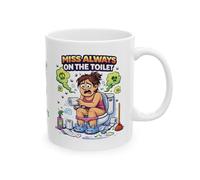 Personalised Miss Always on The Toilet, Humorous Bathroom Theme, Novelty Coffee Cup, White Ceramic Mug, 11oz, Mrs, Her, She, Funny, Smelly, Bog