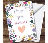 Personalised Miss You Card For Anyone Flowers Heart Bright | Custom Greetings Card For Miss You Any Text Inside & Out